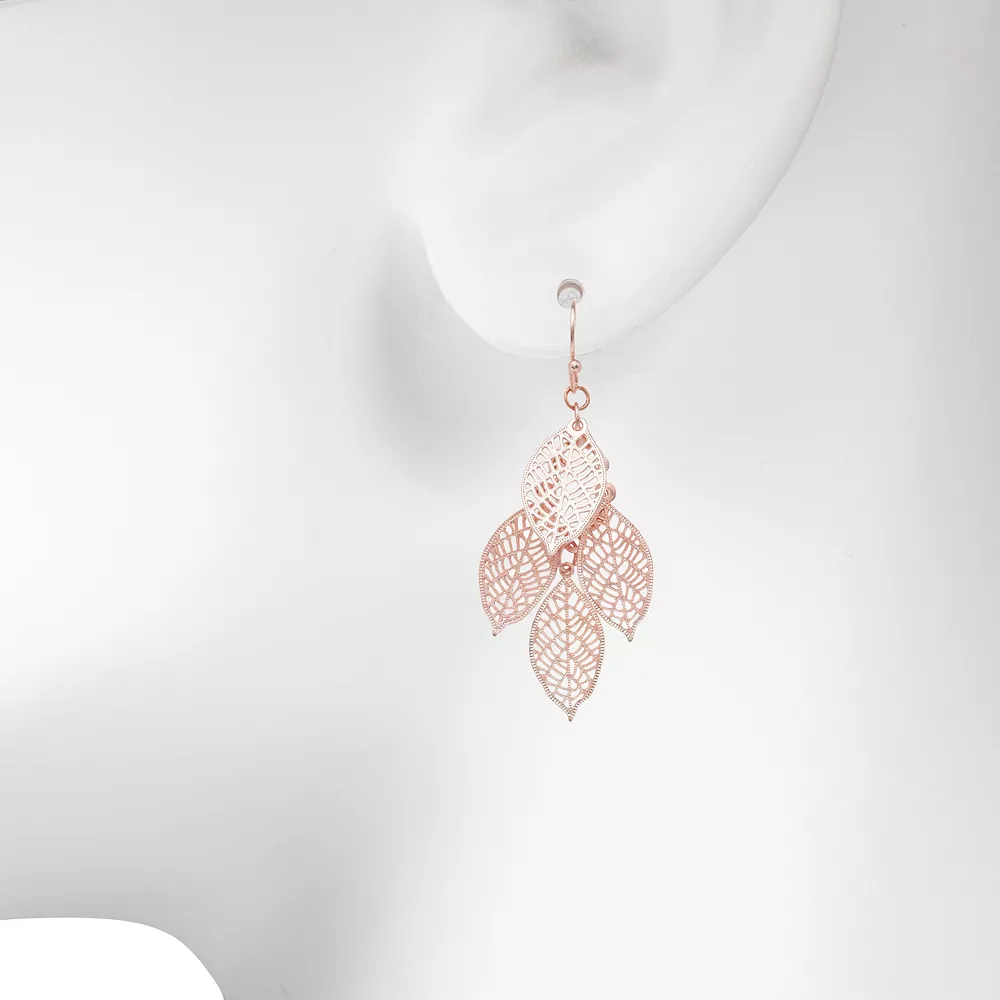 LC Lauren Conrad Rose Gold Tone Leaf Layer Nickel Free Drop Earrings 4 LC Lauren Conrad Rose Gold Tone Leaf Layer Nickel Free Drop Earrings - Image 2