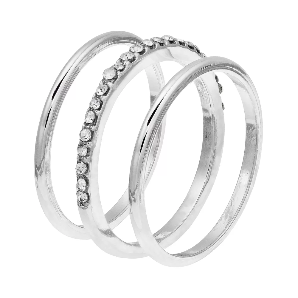 LC Lauren Conrad 3-piece Pave Band Midi Ring Set 4 LC Lauren Conrad 3-piece Pave Band Midi Ring Set - Image 2