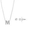 LC Lauren Conrad Monogram Nickel Free Necklace & Stud Earring Set -Fashion Women 4506910 Silver Tone M