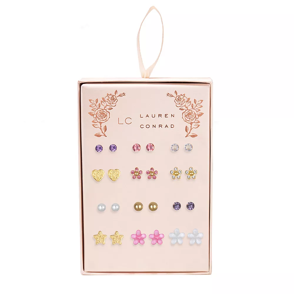 LC Lauren Conrad Gold Tone Floral Simulated Crystal Stud Earring Set 4 LC Lauren Conrad Gold Tone Floral Simulated Crystal Stud Earring Set - Image 2