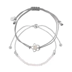 LC Lauren Conrad Silver Tone Lotus & Beaded Bracelet Set
