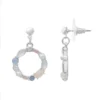 LC Lauren Conrad Silver Tone Simulated Crystal & Simulated Pearl Hoop Drop Earrings -Fashion Women 4896239