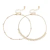 LC Lauren Conrad Gold Tone Leaf Chain & Beaded Anklet Set -Fashion Women 4951915