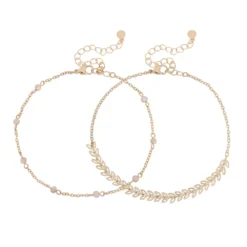 LC Lauren Conrad Gold Tone Leaf Chain & Beaded Anklet Set