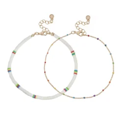 LC Lauren Conrad Gold Tone & Beaded Anklet Set