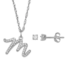 LC Lauren Conrad Sterling Silver Cubic Zirconia Stud Earrings & Initial Pendant Necklace Set