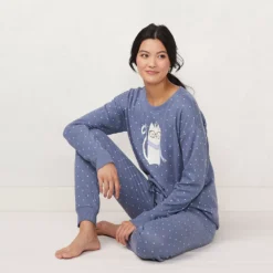 Petite LC Lauren Conrad Cozy Long Sleeve Pajama Top & Banded Bottom Pajama Pants Set -Fashion Women 5034450 ALT3
