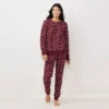 Petite LC Lauren Conrad Cozy Long Sleeve Pajama Top & Banded Bottom Pajama Pants Set -Fashion Women 5034450 Red Stockings