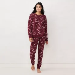 Petite LC Lauren Conrad Cozy Long Sleeve Pajama Top & Banded Bottom Pajama Pants Set