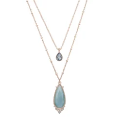 LC Lauren Conrad Rose Gold Tone Layered Simulated Crystal Pendant Necklace