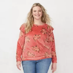 Plus Size LC Lauren Conrad Ruffle Shoulder Sweatshirt