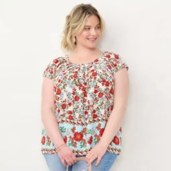 Fashion Women 16 Plus Size LC Lauren Conrad Pleated Flowy Cap-Sleeve Top