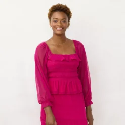 Petite LC Lauren Conrad Smocked Peplum-Hem Top