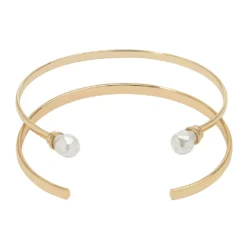 LC Lauren Conrad 2 Pack Organic Pearl Ends Engraved Cuff Bracelet Set