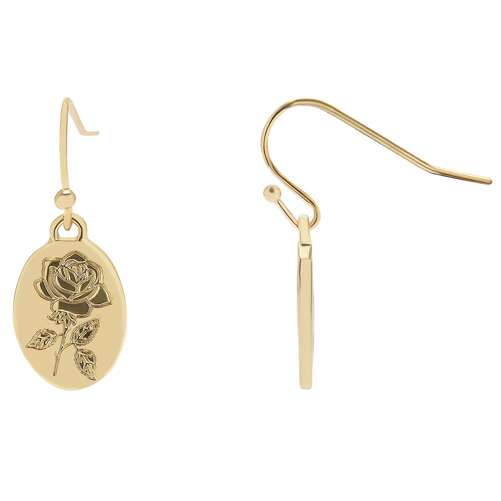 LC Lauren Conrad Gold Engraved Rose Oval Drop Earrings 3 LC Lauren Conrad Gold Engraved Rose Oval Drop Earrings