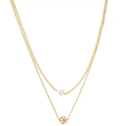 LC Lauren Conrad 2 Row Pearl & Floral Enamel Bead Necklace