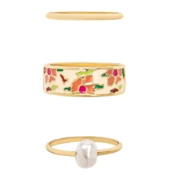 LC Lauren Conrad 3 Pack Pearl & Floral Enamel Ring Set