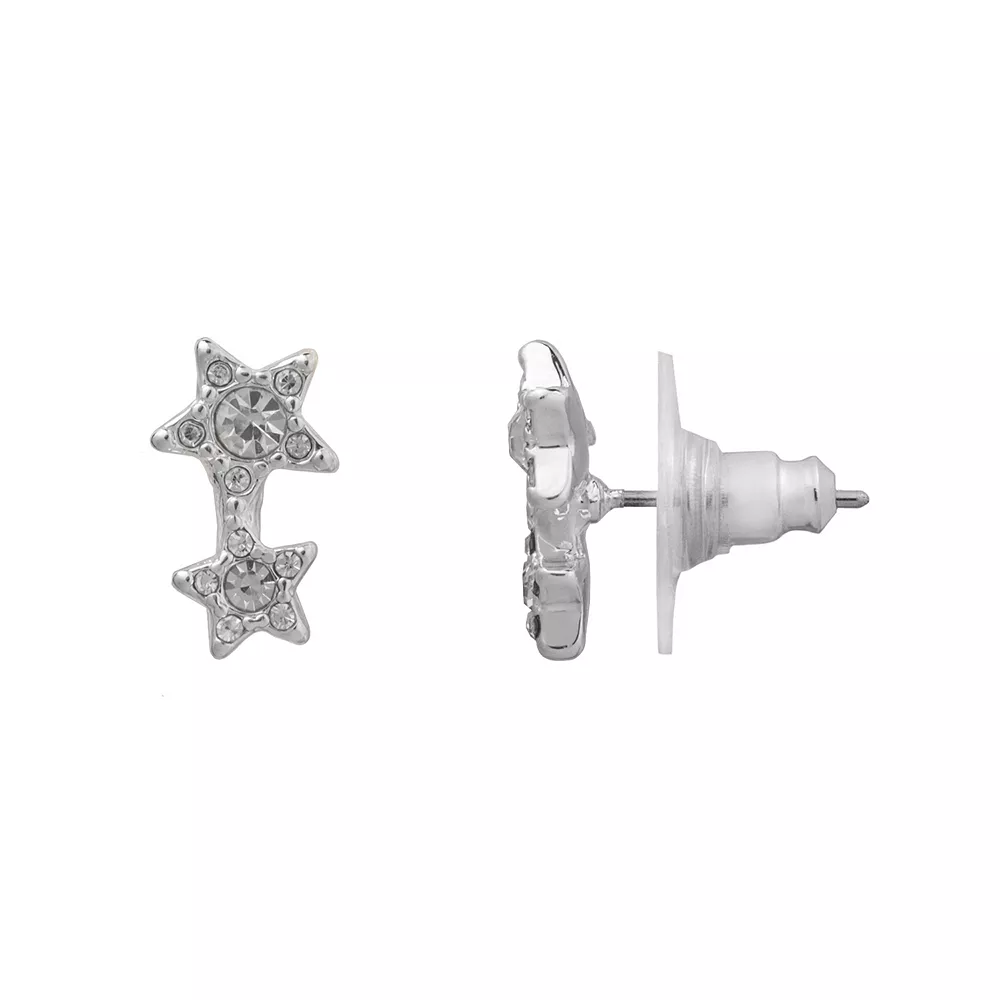 LC Lauren Conrad Silver Tone Delicate Double Pave Star Nickel Free Drop Earrings 3 LC Lauren Conrad Silver Tone Delicate Double Pave Star Nickel Free Drop Earrings