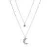 LC Lauren Conrad Silver Tone Two Row Simulated Crystal Moon Nickel Free Pendant Necklace -Fashion Women 5779395