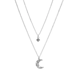 LC Lauren Conrad Silver Tone Two Row Simulated Crystal Moon Nickel Free Pendant Necklace