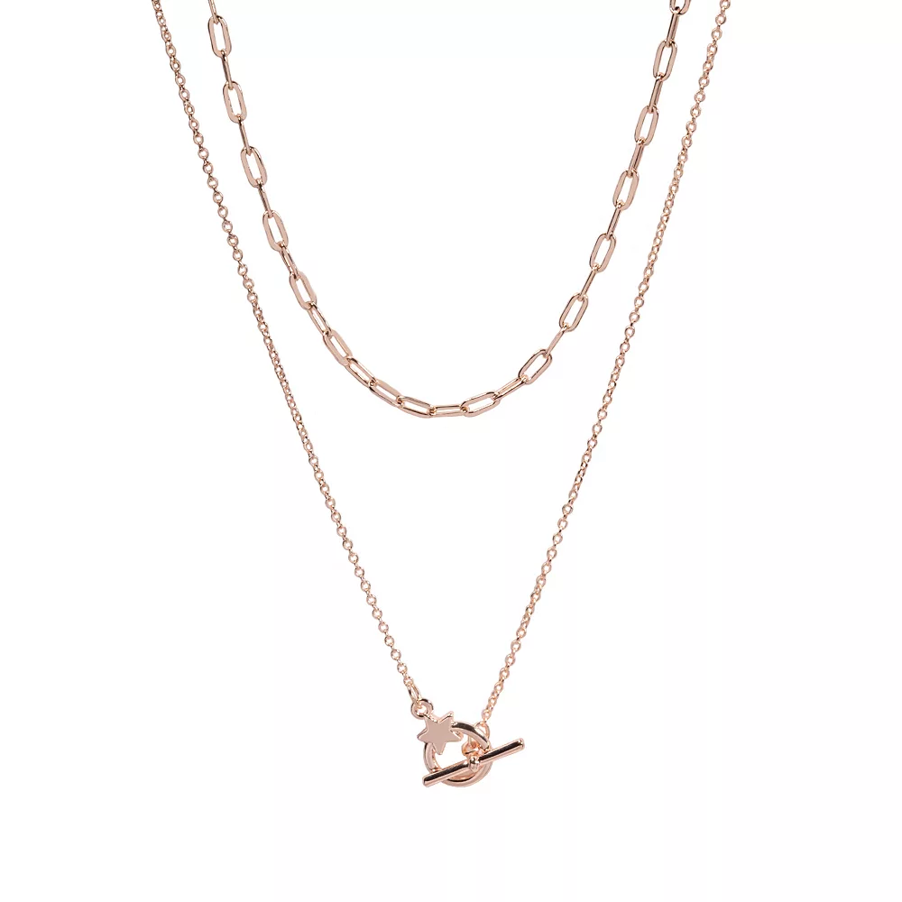 LC Lauren Conrad Rose Gold Tone Two Row Chain And Star Nickel Free Toggle Necklace 3 LC Lauren Conrad Rose Gold Tone Two Row Chain And Star Nickel Free Toggle Necklace