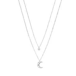 LC Lauren Conrad Silver Tone Two Row Openwork Pave Moon Long Pendant Nickel Free Necklace