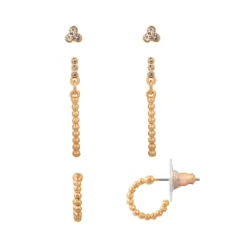 LC Lauren Conrad Gold Tone Clean Metal Balls With Simulated Crystal Earring Nickel Free Set