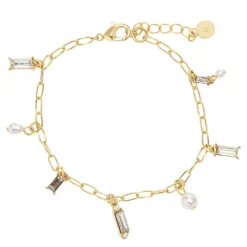 LC Lauren Conrad Gold Tone Baguette Stones And Simulated Pearl Charm Bracelet