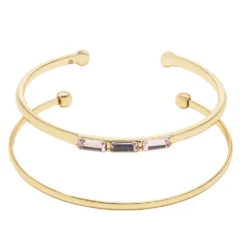 LC Lauren Conrad Gold Tone Pink Baguette Cuff Bracelet Set