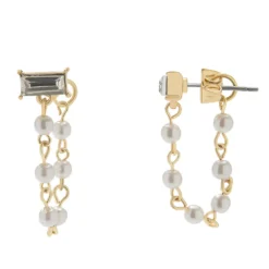 LC Lauren Conrad Gold Tone Crystal & Simulated Pearl Chain Front-to-Back Earrings
