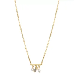 LC Lauren Conrad Gold Tone Bar With Simulated Pearls And Baguette Shaky Pendant Necklace