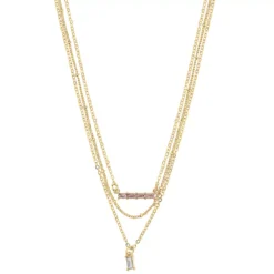 LC Lauren Conrad Gold Tone 3 Row Pink Baguettes Bar And Pendant Necklace