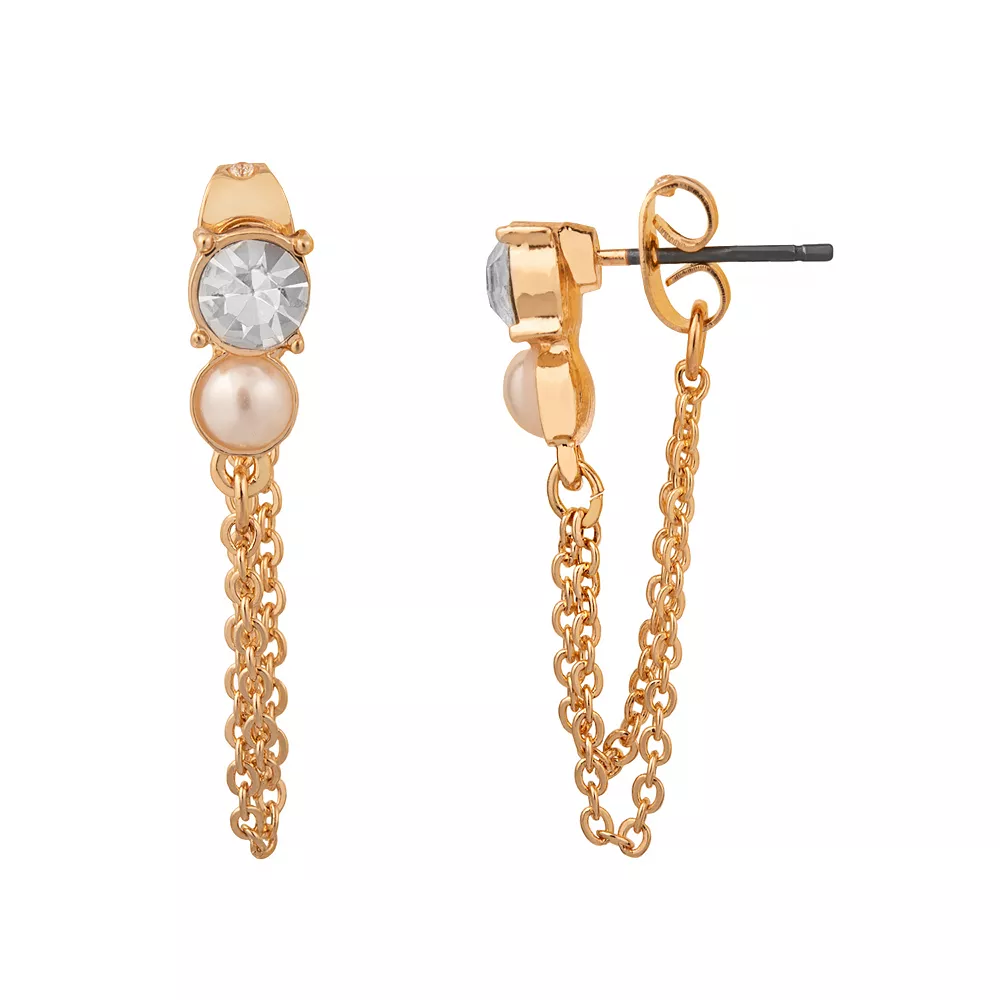 LC Lauren Conrad Gold Tone Simulated Crystal And Pearl Nickel Free Ear Jacket 3 LC Lauren Conrad Gold Tone Simulated Crystal And Pearl Nickel Free Ear Jacket