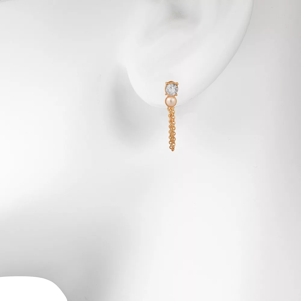 LC Lauren Conrad Gold Tone Simulated Crystal And Pearl Nickel Free Ear Jacket 4 LC Lauren Conrad Gold Tone Simulated Crystal And Pearl Nickel Free Ear Jacket - Image 2