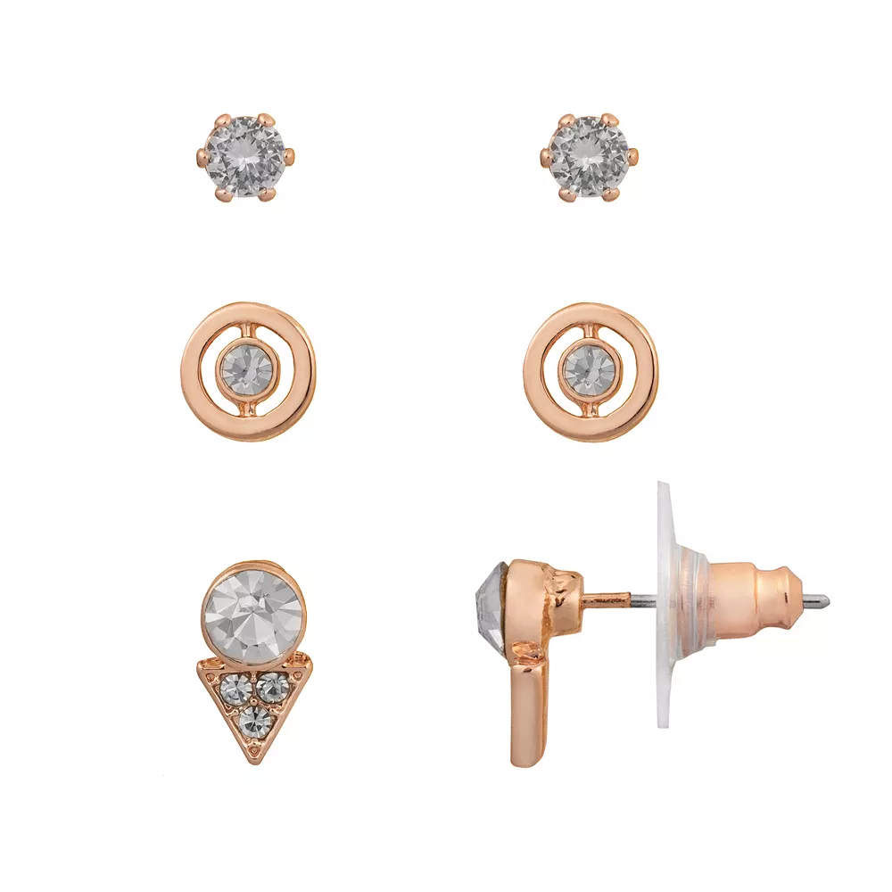 LC Lauren Conrad Rose Gold Tone Crystal Halo Earrings Trio Set 3 LC Lauren Conrad Rose Gold Tone Crystal Halo Earrings Trio Set
