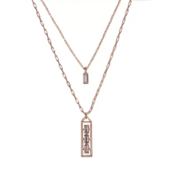 LC Lauren Conrad Rose Gold Tone Openwork Baguette Pendant Layered Necklace