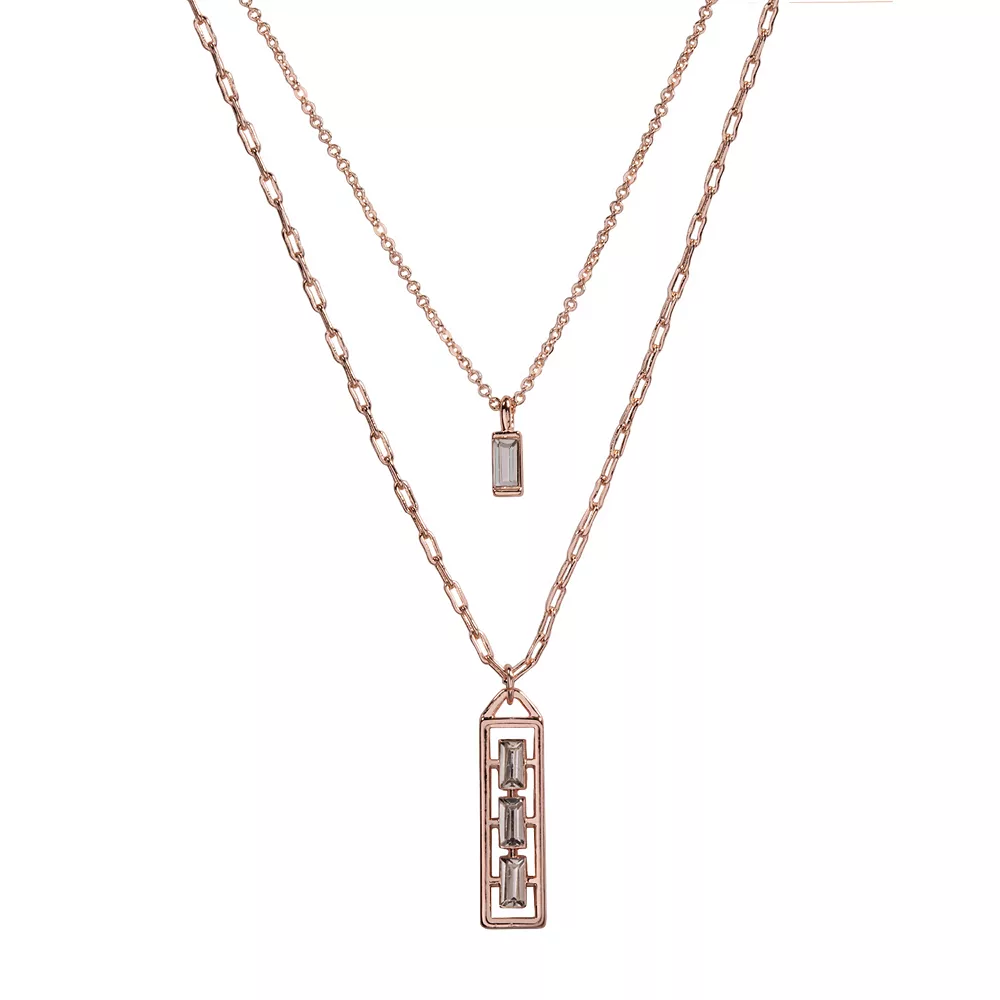 LC Lauren Conrad Rose Gold Tone Openwork Baguette Pendant Layered Necklace 3 LC Lauren Conrad Rose Gold Tone Openwork Baguette Pendant Layered Necklace