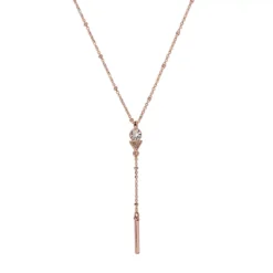 LC Lauren Conrad Rose Gold Tone Crystal & Drop Bar Y Necklace