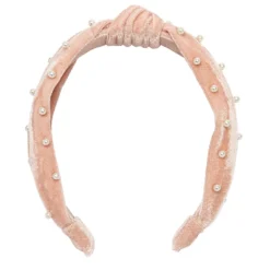LC Lauren Conrad Pink Velvet With Simulated Pearls Top Knot Headband