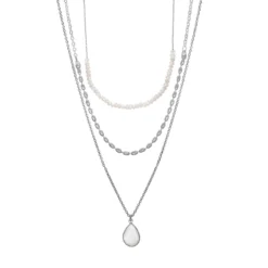 LC Lauren Conrad Silver Tone Layered Beaded Simulated Pearl Nickel Free Necklace