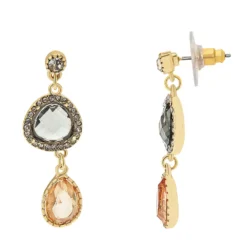 LC Lauren Conrad Gold Tone Gray & Peach Crystal Drop Earrings