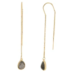 LC Lauren Conrad Gold Tone Black Crystal Teardrop Threader Earrings