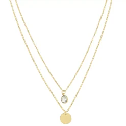LC Lauren Conrad Gold Tone Crystal 2-Row Layered Pendant Necklace