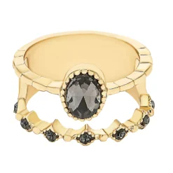 LC Lauren Conrad Gold Tone Black Crystal 2-Row Ring
