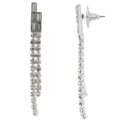 LC Lauren Conrad Silver Tone Rhinestone 2-Row Drop Earrings