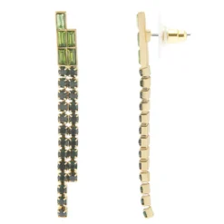 LC Lauren Conrad Gold Tone Green Rhinestone 2-Row Drop Earrings