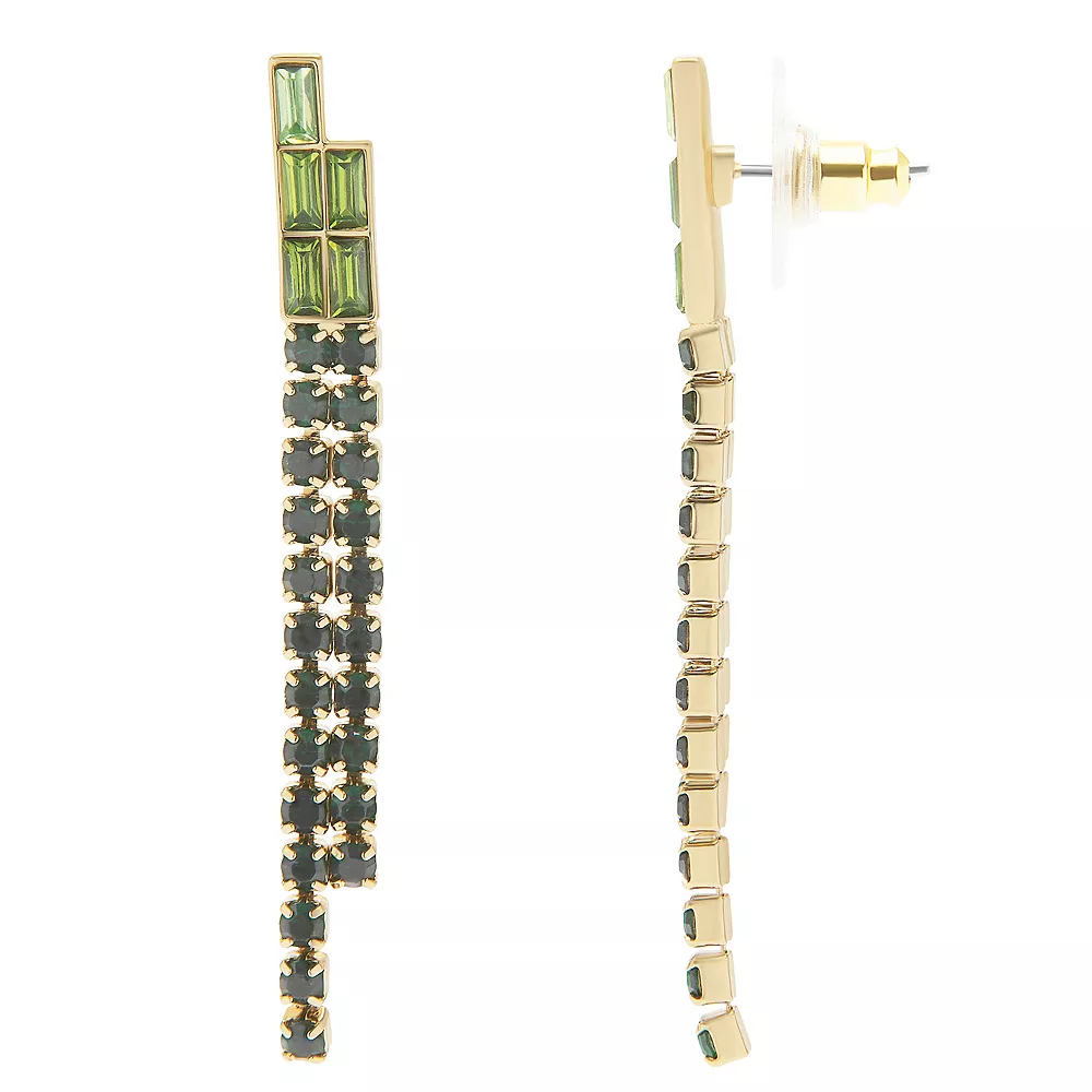 LC Lauren Conrad Gold Tone Green Rhinestone 2-Row Drop Earrings 3 LC Lauren Conrad Gold Tone Green Rhinestone 2-Row Drop Earrings