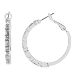LC Lauren Conrad Silver Tone Clear Baguette & Round Crystal Large Hoop Earrings