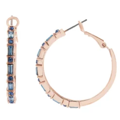 LC Lauren Conrad Rose Gold Tone Baguette & Round Blue Crystal Large Hoop Earrings