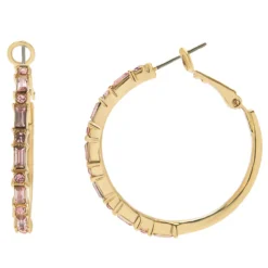 LC Lauren Conrad Gold Tone Baguette & Round Pink Crystal Large Hoop Earrings